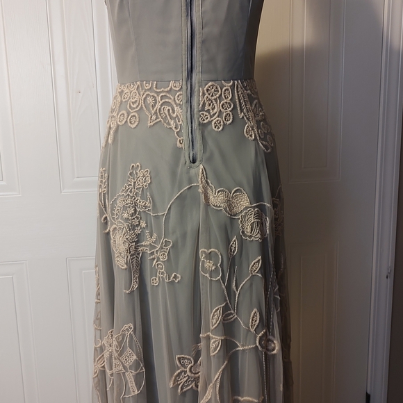 LEIFSDOTTIR Winter Solstice Lace & Fringe Pearl Gray Dress Orig $288 Size 4 - Picture 3 of 7